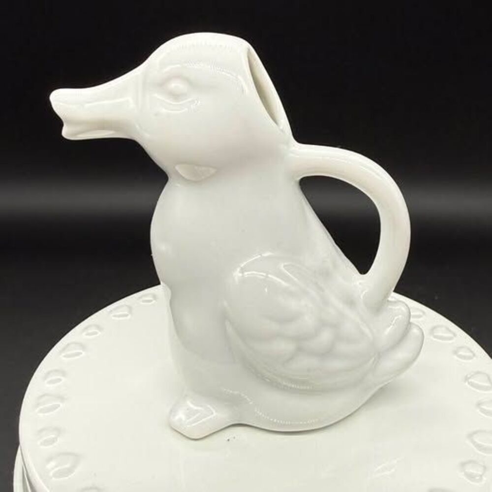 Vintage White Ceramic Duck Creamer Mini Pitcher Figural Bird Cottagecore 3”